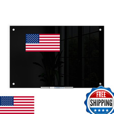 U Brands Glass Dry Erase Board, 24x36", Black, Silver Grommets, Frameless