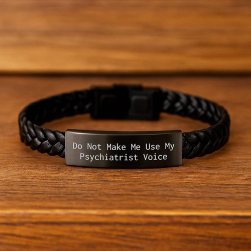 Psychiatrist Humor Gifts for Men from Friends - Interlaced Leather Bracelet with - Picture 2 of 4