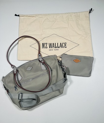 MZ Wallace Goldwell Gray Nylon Tote Shoulder Bag Set Crossbody Pouch Purse Large