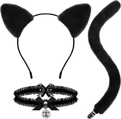 Black Cat Costume Accessories - Cute Fluffy Ears Headband Tail Collar... 