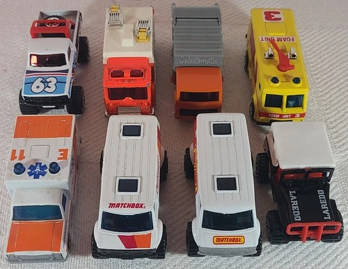 Matchbox Lot of 8 Vintage Cars Trucks Vehicles Emergency