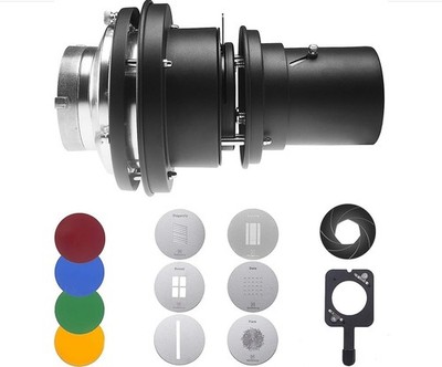 WellMaking A230 Bowens Mount Optical Snoot Flash Projector w/ Gobos Gels