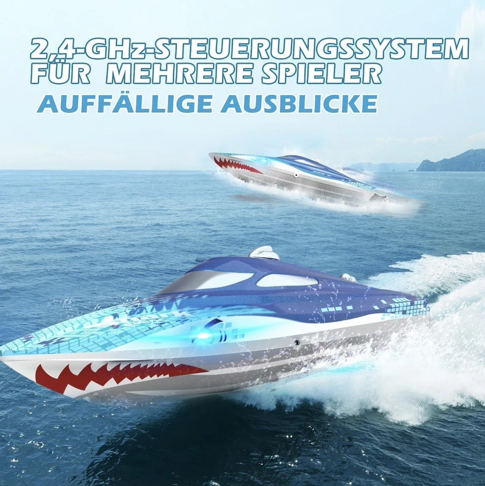Shark RC Boot 20+ km/h, LED, 2.4GHz, Wasserdichtes Rennboot für Pool & See - Bild 2 von 4