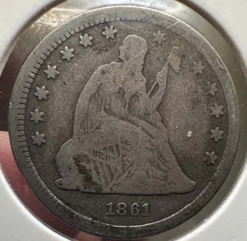 1861 Civil War Era Seated Liberty 90% Silver Quarter Better Grade Original