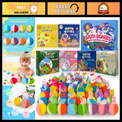 48pcs Kids Bath Bombs with Toys, Organic Colorful Bubble Bath Gift Set for Parti