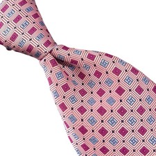 BROOKS BROTHERS XL PINK MULTICOLOR GEOMETRIC 100% SILK NECKTIE MADE IN USA
