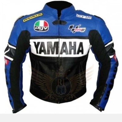 Three Tone Yamaha Handmade Leather Jacket With Padded Biker Riding Protection