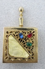 Vintage Portable Ashtray Jeweled Gold Tone Metal Rhinestones Red Blue Green