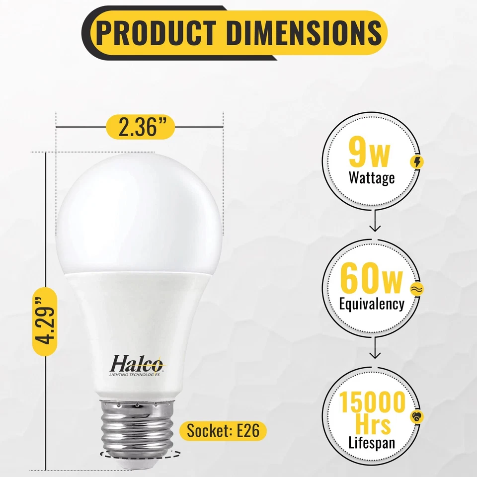 Halco ProLED Light Bulb A19 ECO 6-PACK 9 Watts  3000K Non-Dimmable - Image 4 of 4