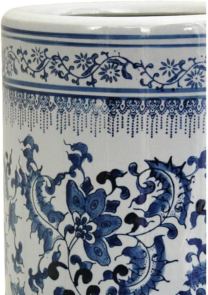 24" Floral Blue & White Porcelain Umbrella Stand eBay