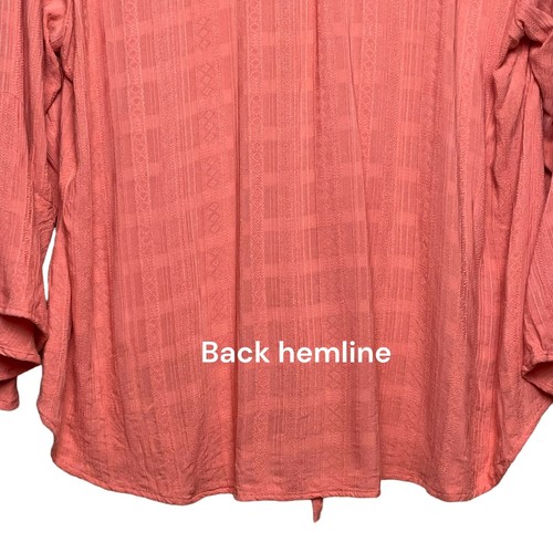 Torrid Sz 2 Coral Textured Gauzy Woven Tie Front Bell Sleeve V Neck Top US 18 - Picture 13 of 15