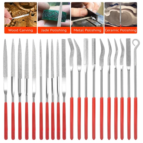 20-Piece Mini Diamond Needle File Set 3X140mm Small Metal Riffler Files Jewelers