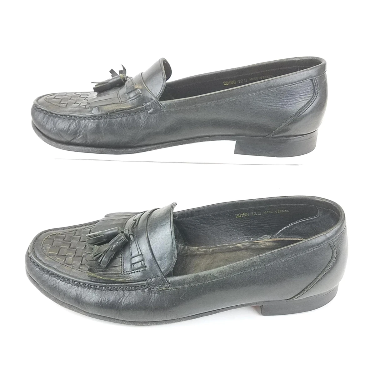Florsheim Kilted Tassel Loafer Basket Weave Vibram Mens 12D Leather Black Brazil