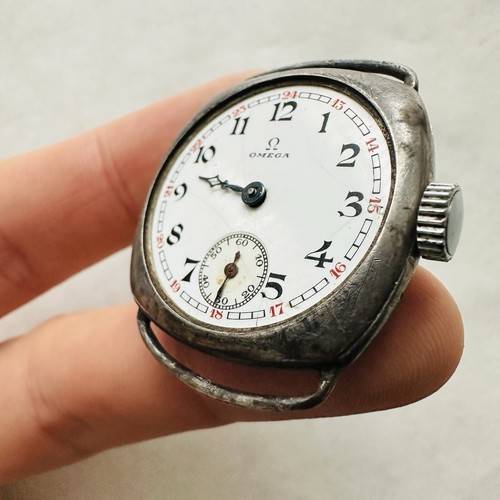 RARE Military Watch OMEGA CUSHION TRENCH Cal. 26.5 Silver 0,925 Swiss Vtg REPAIR - Picture 3 of 19