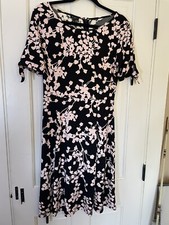 TALBOTS PETITES WOMEN’S PINK & BLACK FLORAL SHORT SLEEVE DRESS - SIZE Mp