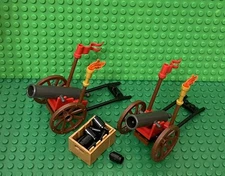 Lego 2 Pearl Dark Gray Pirates Shooting Cannon W/ 8 Cannonballs,flags,fire torch