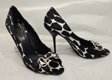 GUCCI Black and White Animal Print Stilettos with Crystal Horsebit - Size 10B