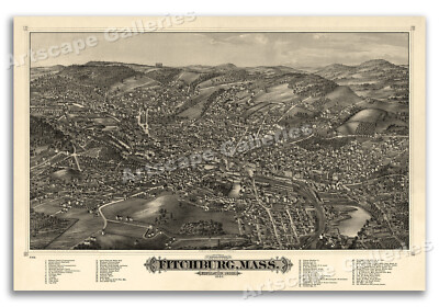 Fitchburg Massachusetts 1882 Historic Panoramic Town Map - 20x30