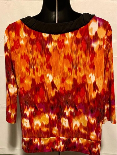 AB Studio Women’s Size XL 3/4 Sleeve Abstract Fire Pattern Blouse Good Condition - Picture 12 of 24