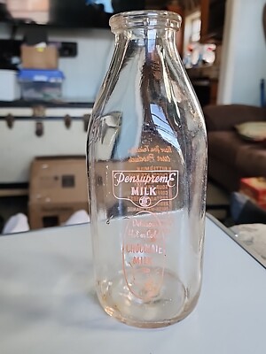 Vintage 1955 Pensupreme Dairy ACL Quart CHOCOLATE Milk Bottle PA Ice Cream List
