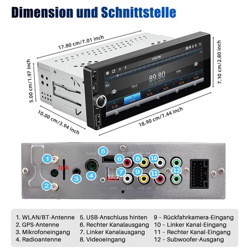 6.86" Android 14 4+64G Carplay Autoradio 1DIN GPS NAV Wifi Bluetooth RDS DAB KAM - Bild 13 von 14