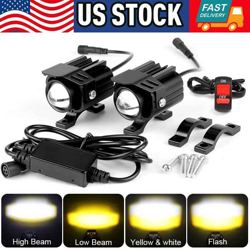 2x LED Motorcycle Spot Lights Headlight Driving Fog Auxiliary Lamp Yellow White