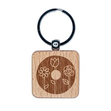 Sweet and Cute Flowers Rounded Block Letter O Engraved Wood Square Keychain