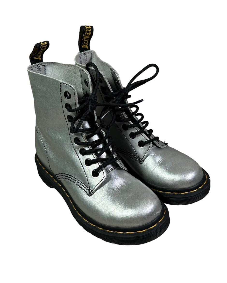 Dr. Martens Women’s Docs Leather Pascal Silver 8 Eyelet Combat Boots Size 5