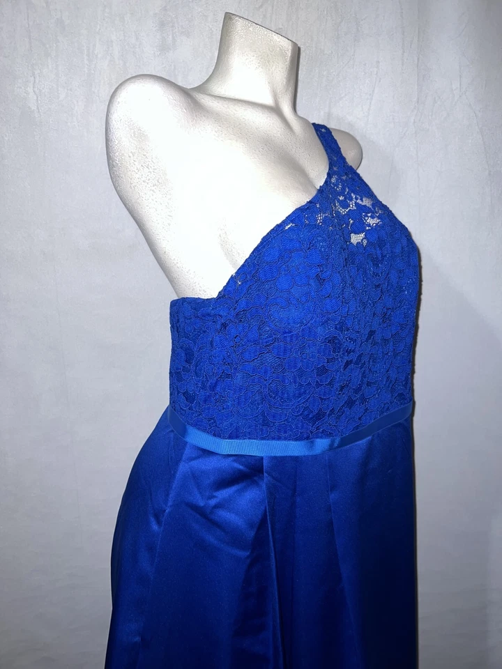 全新 Davids 新娘 16 码地平线蓝色长单肩蕾丝伴娘礼服 — 第 4/4 张图片