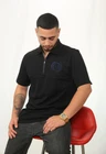 RRP $460 BALMAIN Polo Shirt Blue Logo Zip Black 100% Guaranteed Authentic