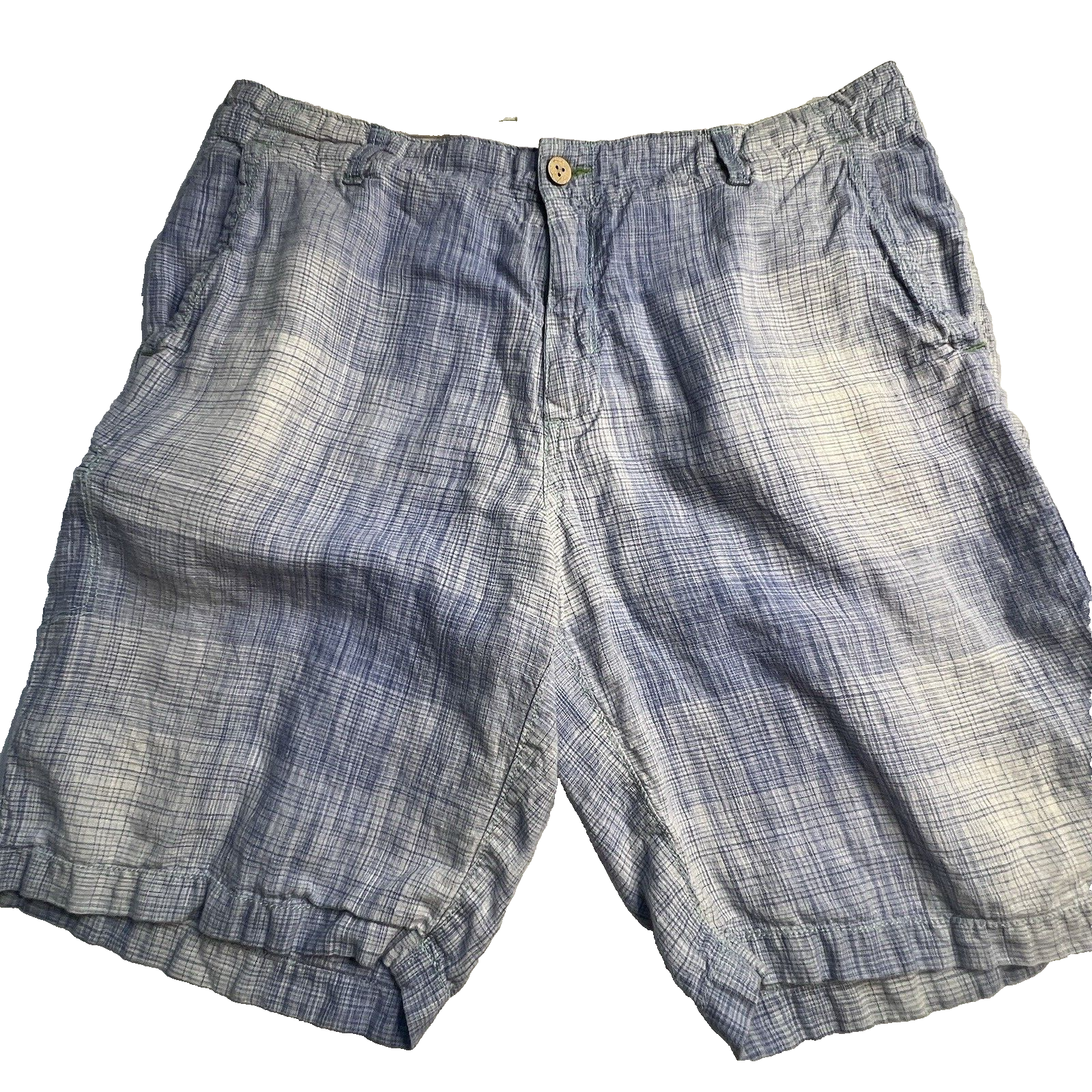 Tommy Bahama Relax Men 35 100% Linen Blue Plaid Shorts Beach Resort Summer