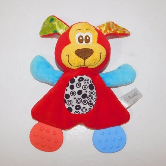 Manta de seguridad Sassy Sozzy Playgro mordedor de perro rojo arruga Lovey Baby Foto 2 de 4