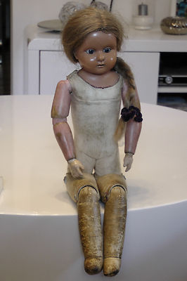 Antike Puppe ca. 1900 schulterkopf 44 cm Lederkörper Zelluloidkopf