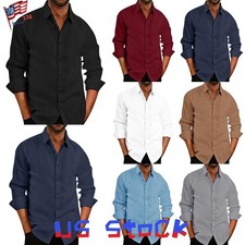 Men Button Down Long Sleeve Solid Shirts Classic Fit Formal Dress Tops Tee Shirt