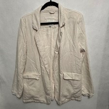Stoosh Cream Linen Blend Open Front Coastal Preppy Blazer Jacket Size Medium