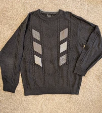 Vintage Tosani Canada Crewneck Sweater Men Size L Gray Knit Abstract Design