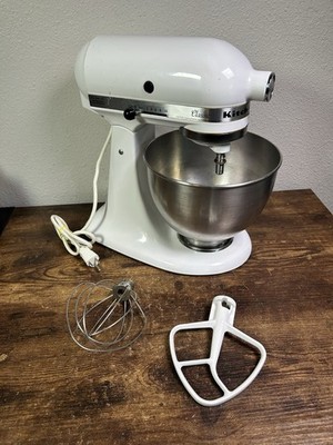 Kitchen Aid Classic Stand Mixer K45SS With Bowl & 2 Attachments White WORKING