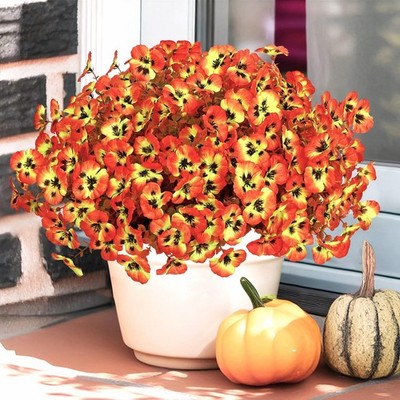 Artificial Fall Flowers for Outdoor Fall Decor, 12PCS Fake Pansy Faux Mums Fa...