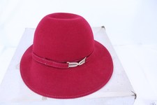 Hat Wool Felt Brimmed Fedora Hat Red With Band Embellishment Size 22 Vintage