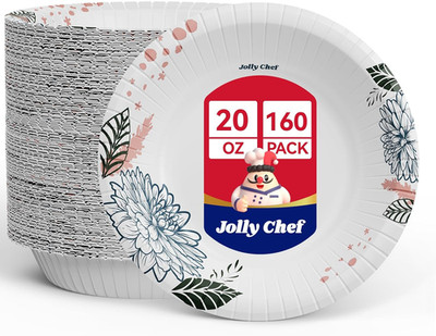 160 Count Paper Bowls 20 Oz Soak Proof and Cut Proof Microwave Safe Heavy Duty F