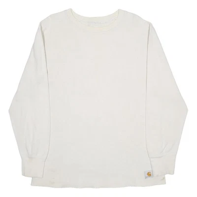 CARHARTT Homme Sweatshirt Coton Col Rond Manche Longue Blanc Waffle Knit L - Photo 1/4
