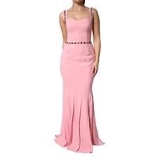 DOLCE & GABBANA Dress Pink Crystal Sheath Mermaid Long Gown IT46/US12/XL 8180usd