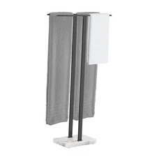  Standing Towel Rack, 37" H 37" H (Equal-height) White Marble & Black Bar