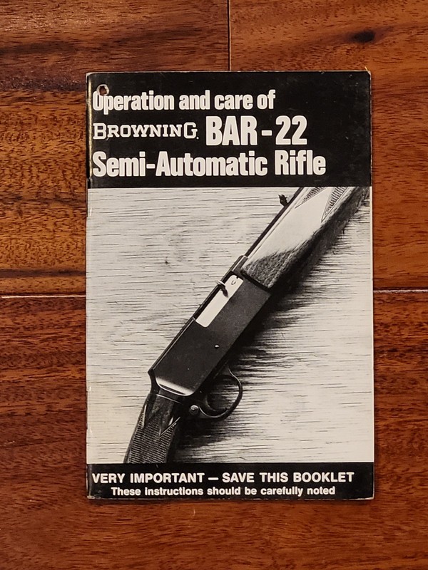 Vintage  Browning BAR .22 Semi Automatic Rifle  Manual and Instructions