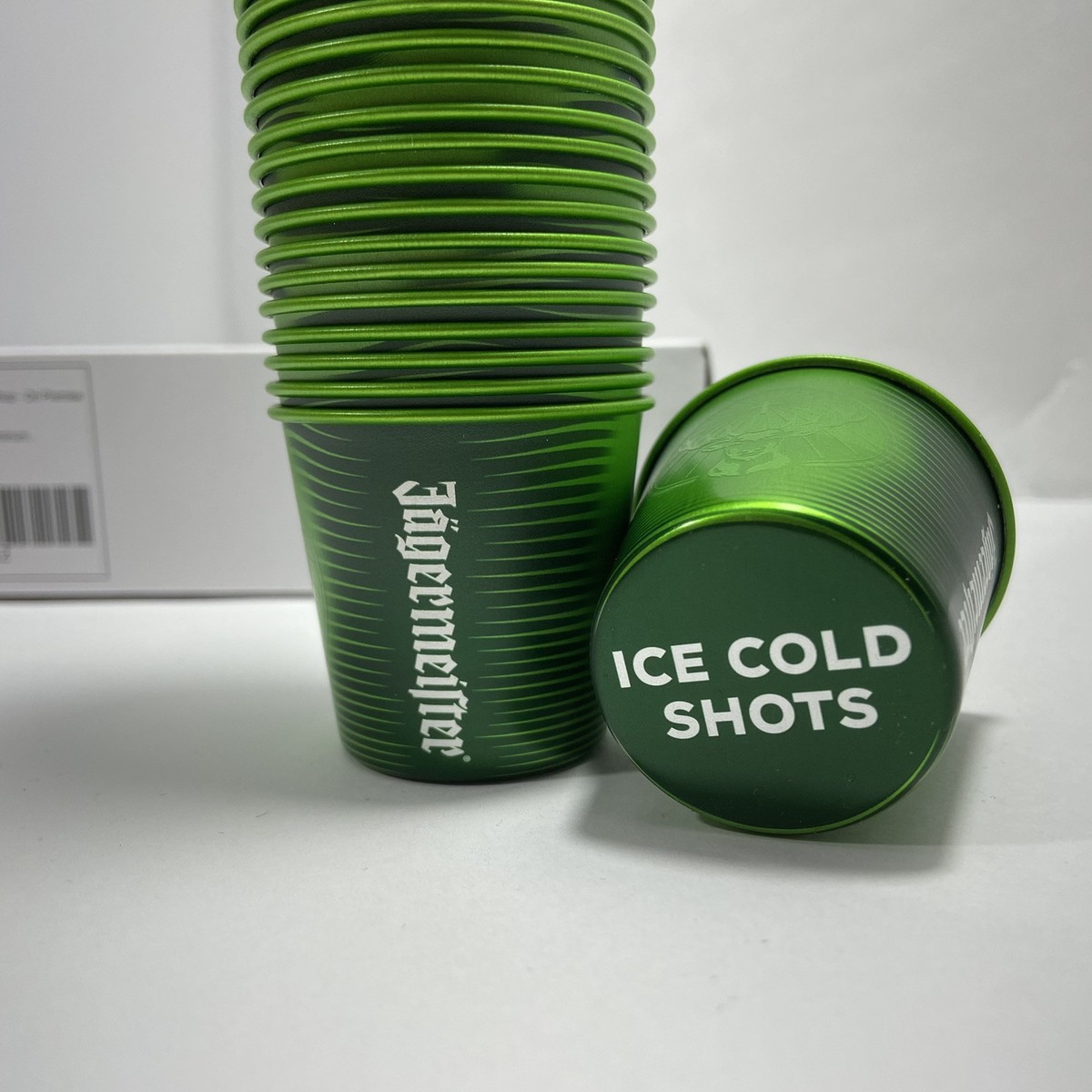 JAGERMEISTER COLOR CHANGING SHOT CUPS (50) GREEN ALUMINUM JAGER