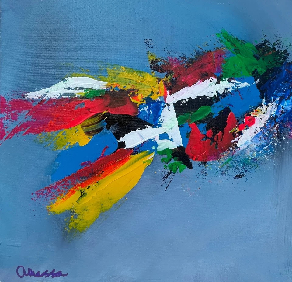 Arte Original "Vuelo" 14x14 Lienzo Expresionismo Diseño Abstracto Arte Hogar Foto 2 de 4