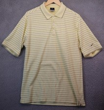 Nike Men Medium Dri Fit Polo Yellow Collar Shirt Striped