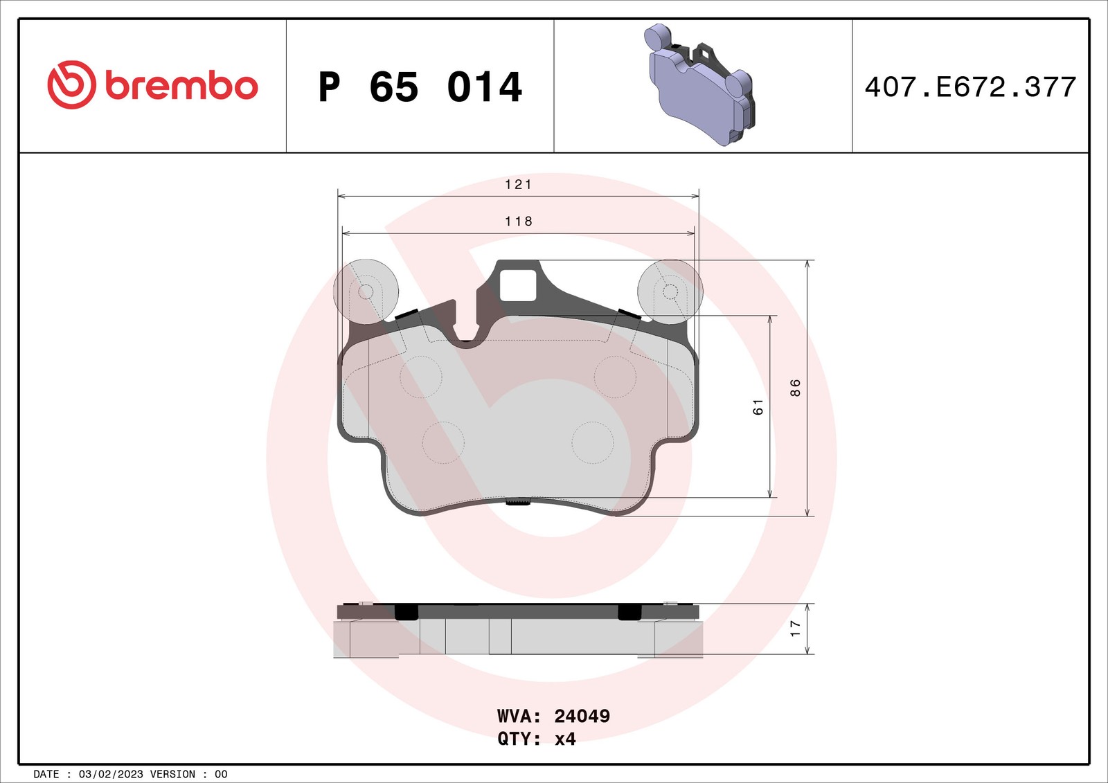 Für BREMBO P 65 014 Brake Pad Set, Disc Brake - Bild 10
