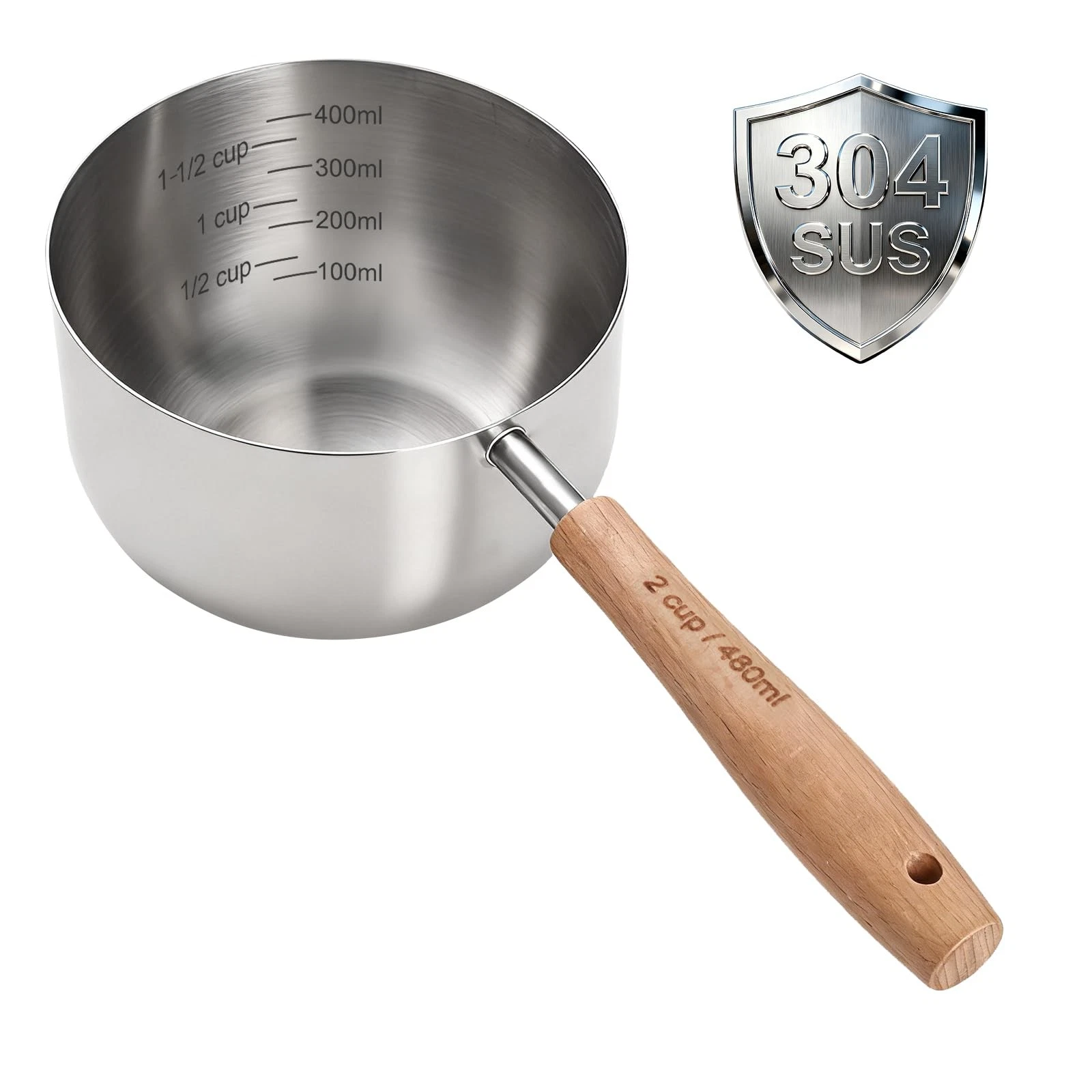 1PCS 2Cup(480ml | 16oz) Dog Cat Food Scoop, 18/8(304) Stainless Steel Measuri...