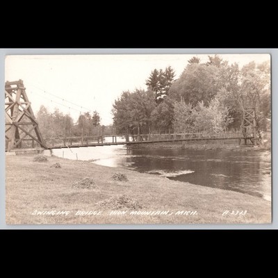 Postcard Swinging Bridge Iron Mountain Michigan RPPC